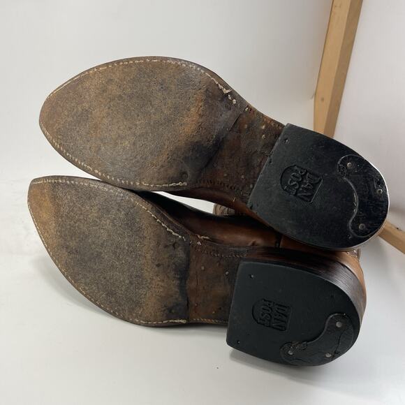 Dan Post 6154 Western Boots Mens Size 9 Pointed J Toe, Flame Embroidery Tan VTG main image 6